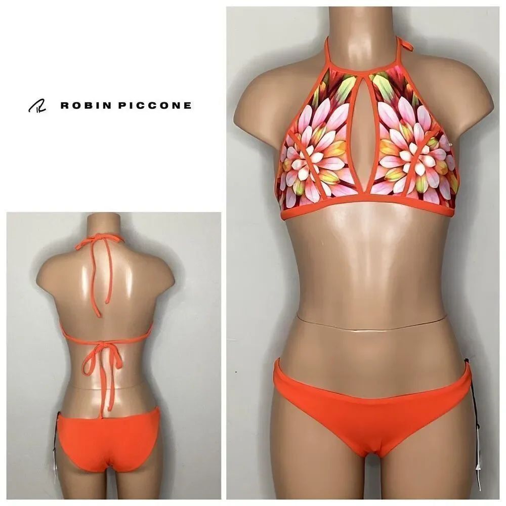 New. Robin Piccone orange floral bikini. XS. Retails $198